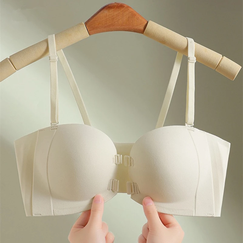 All-match Beautiful Back Strapless Front Buckle Underwear For Women Invisible Markless Anti-slip Small Chest Gathering Bra