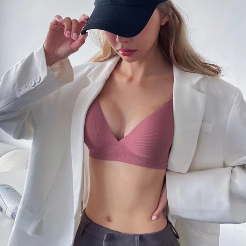 Top New Threaded Non-marking Women's Bra Without Steel Ring Gathering Anti-sagging Women's Underwear Sports Comfortable Bra